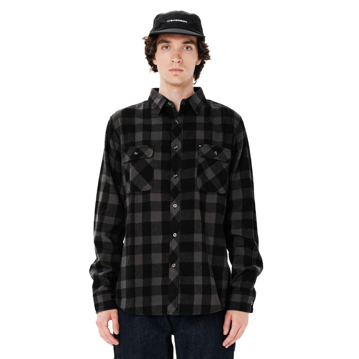 EMERSON MEN’S CHECKERED FLANNEL SHIRT REGULAR FIT PINE GREY/BLACK