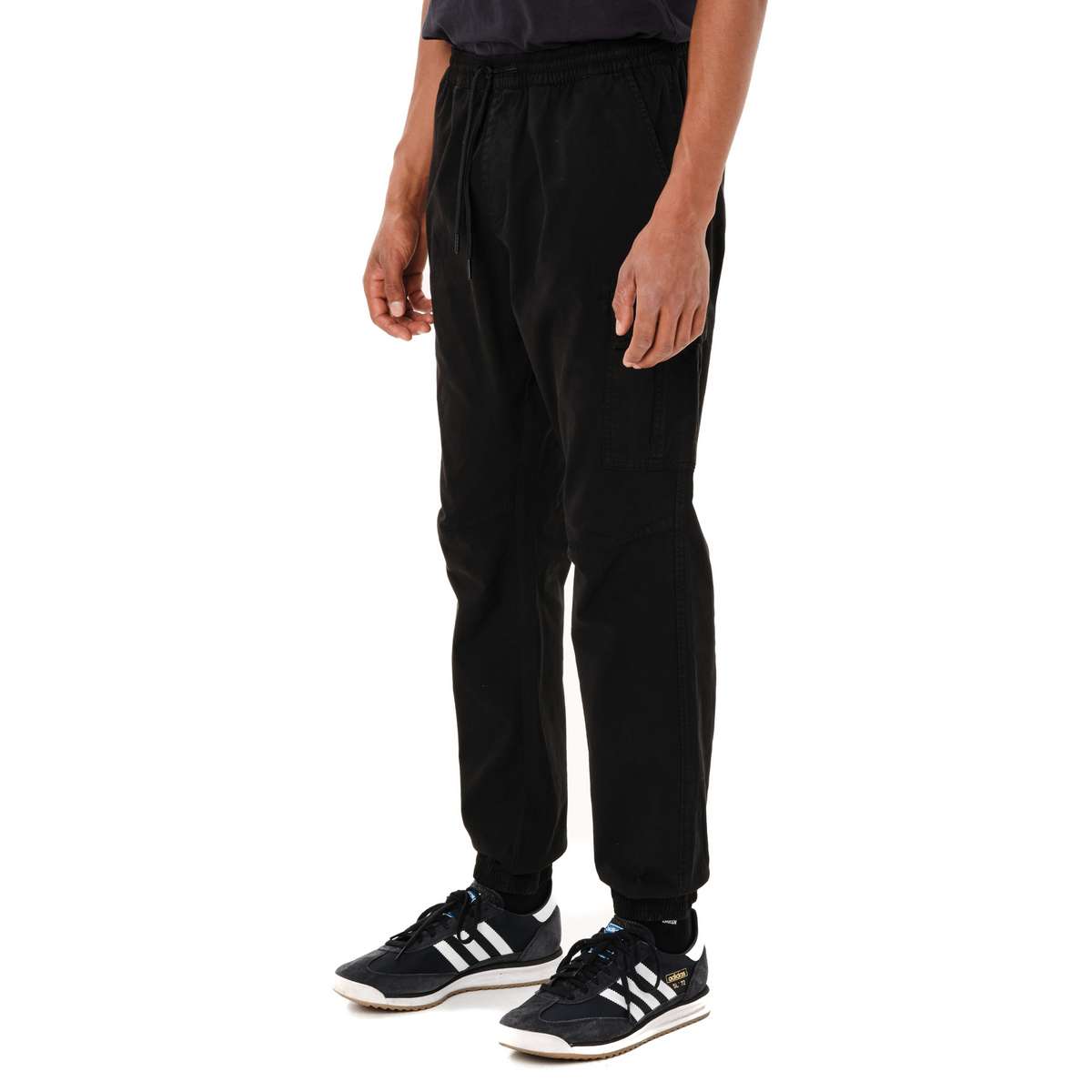 EMERSON MEN’S ELASTICATED WAIST CUFFED CARGO PANTS BLACK