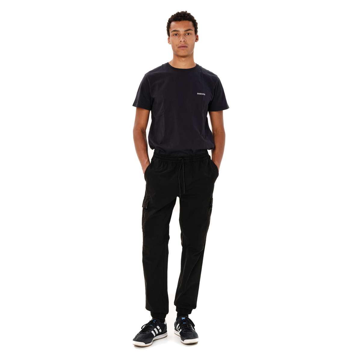 EMERSON MEN’S ELASTICATED WAIST CUFFED CARGO PANTS BLACK