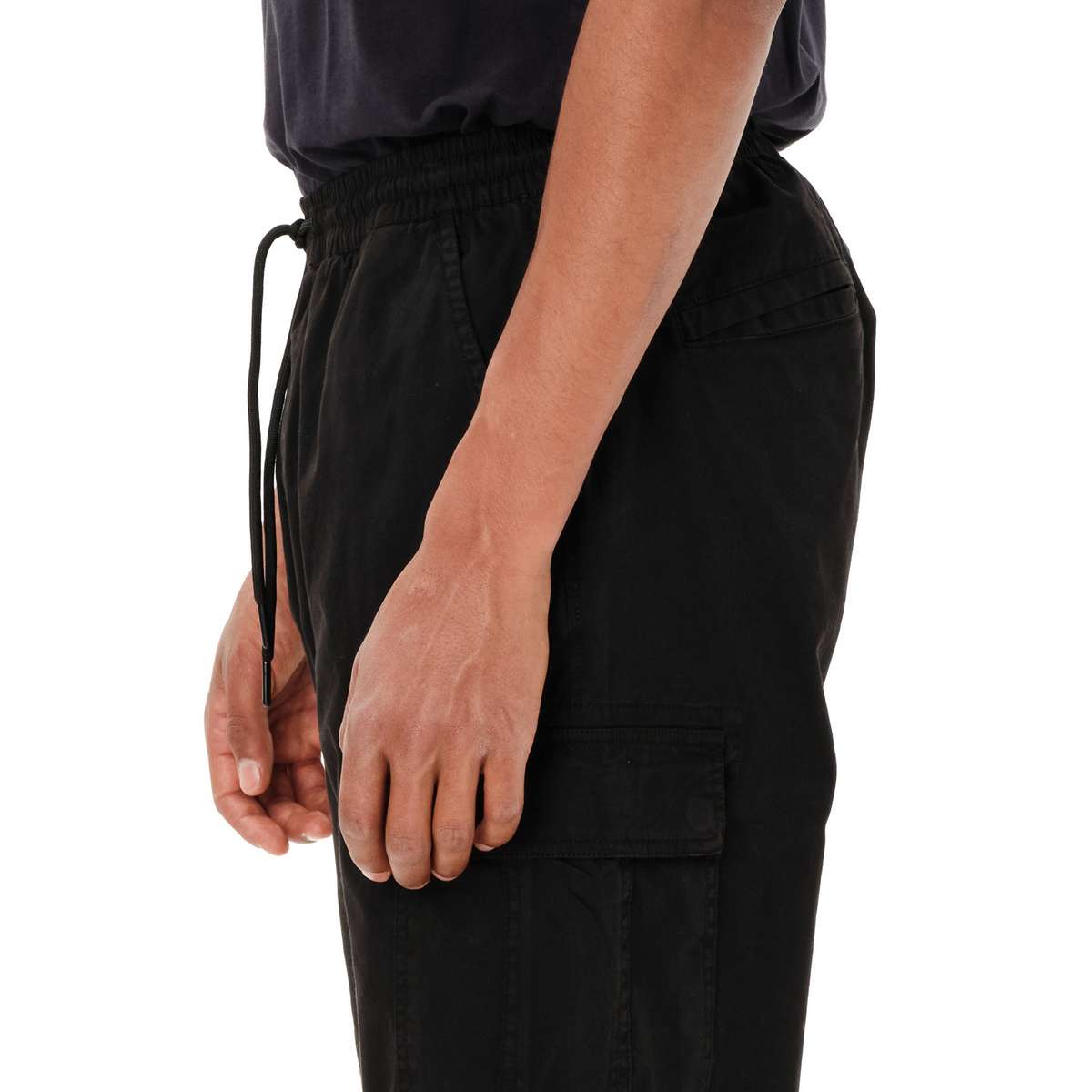 EMERSON MEN’S ELASTICATED WAIST CUFFED CARGO PANTS BLACK