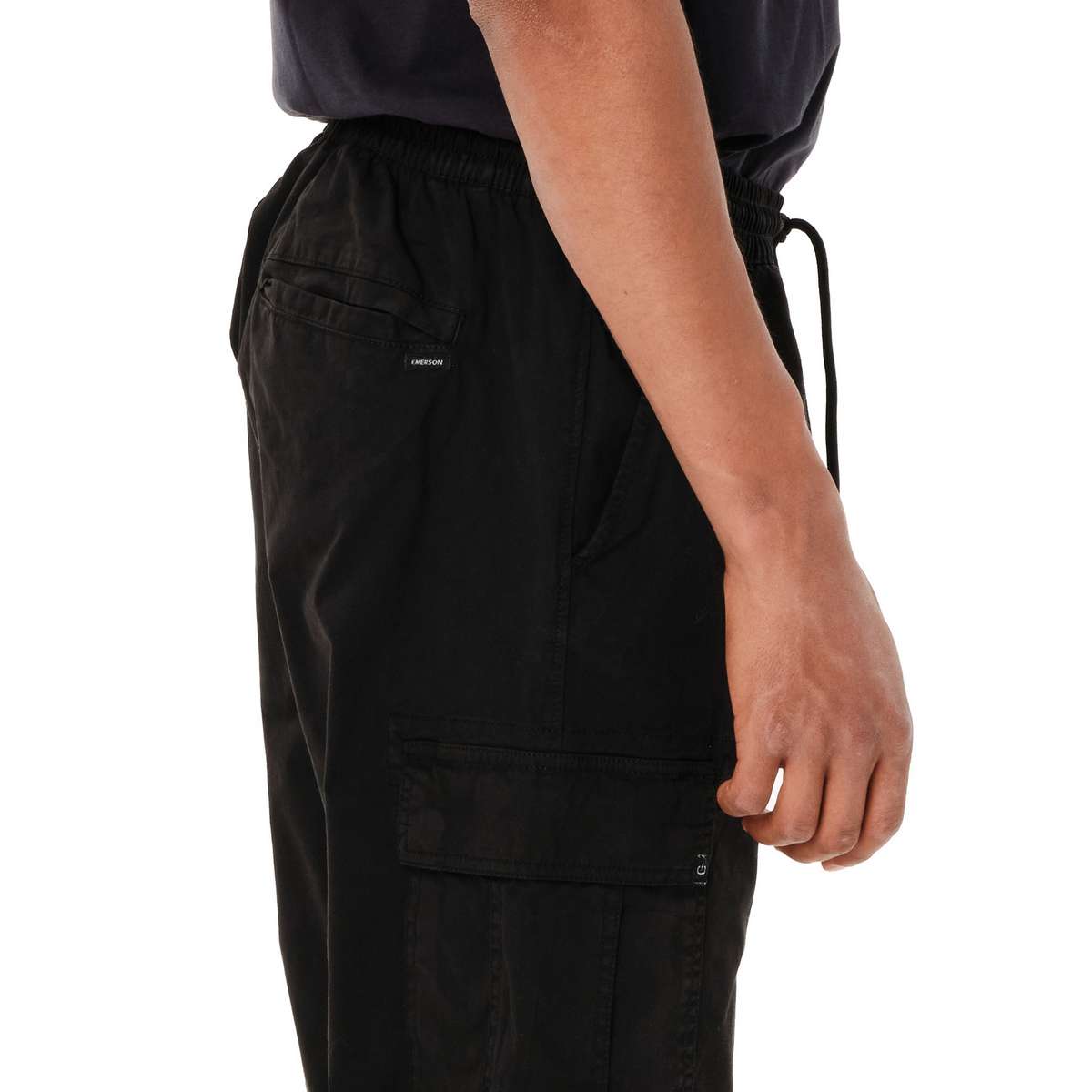 EMERSON MEN’S ELASTICATED WAIST CUFFED CARGO PANTS BLACK