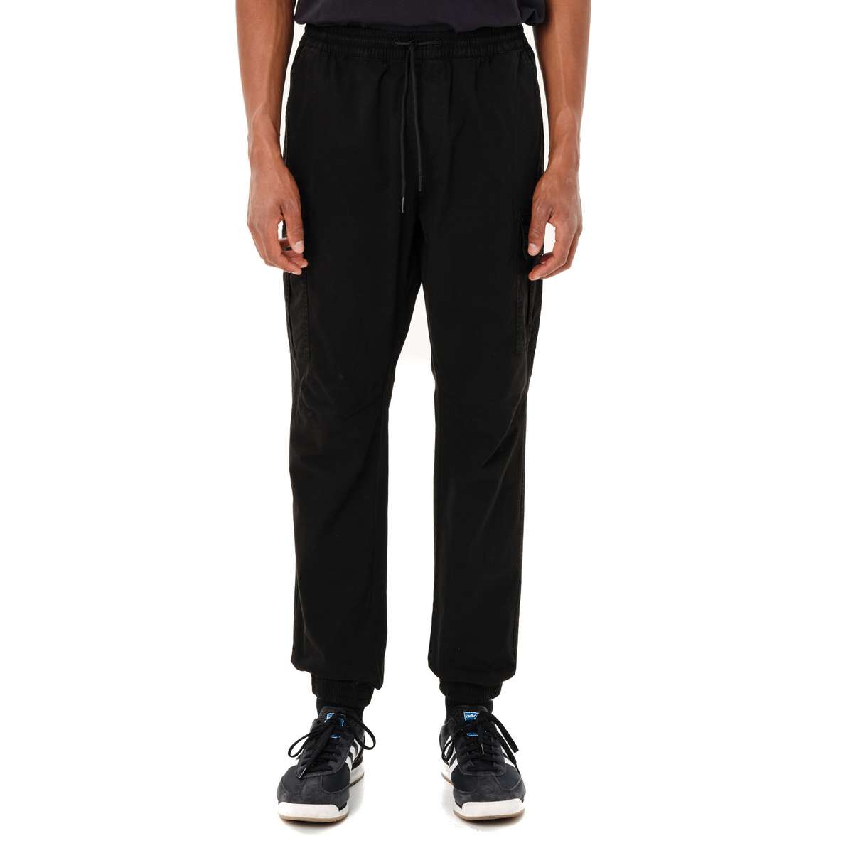 EMERSON MEN’S ELASTICATED WAIST CUFFED CARGO PANTS BLACK