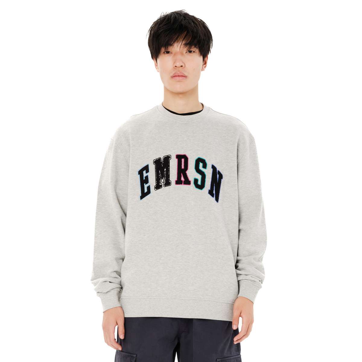 EMERSON MEN’S CLASSIC CREW NECK SWEATSHIRT REGULAR FIT COTTON GREY