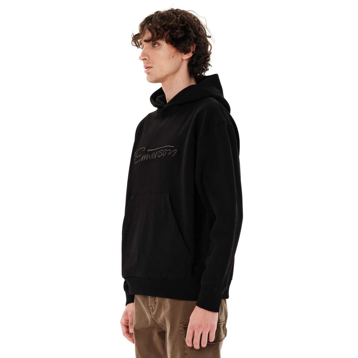 EMERSON MEN’S LOGO RELAXED FIT COTTON SWEATSHIRT HOODIE BLACK - Μαύρο - M