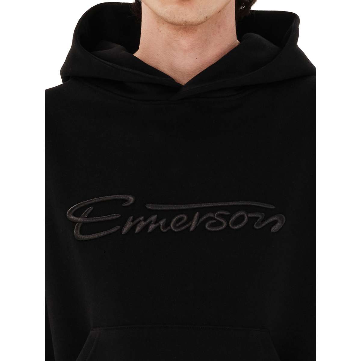 EMERSON MEN’S LOGO RELAXED FIT COTTON SWEATSHIRT HOODIE BLACK - Μαύρο - M