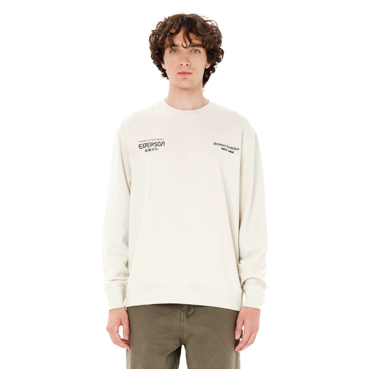 EMERSON MEN’S ΄΄JAPANESE CULTURAL SOCIETY΄΄ CREW NECK SWEATSHIRT CLAY WHITE
