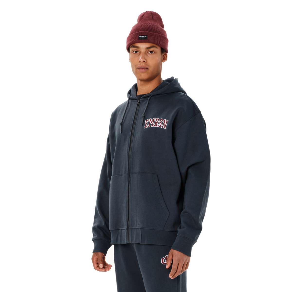 EMERSON MEN’S FULL ZIP HOODIE RELAXED FIT COTTON TEAL BLUE