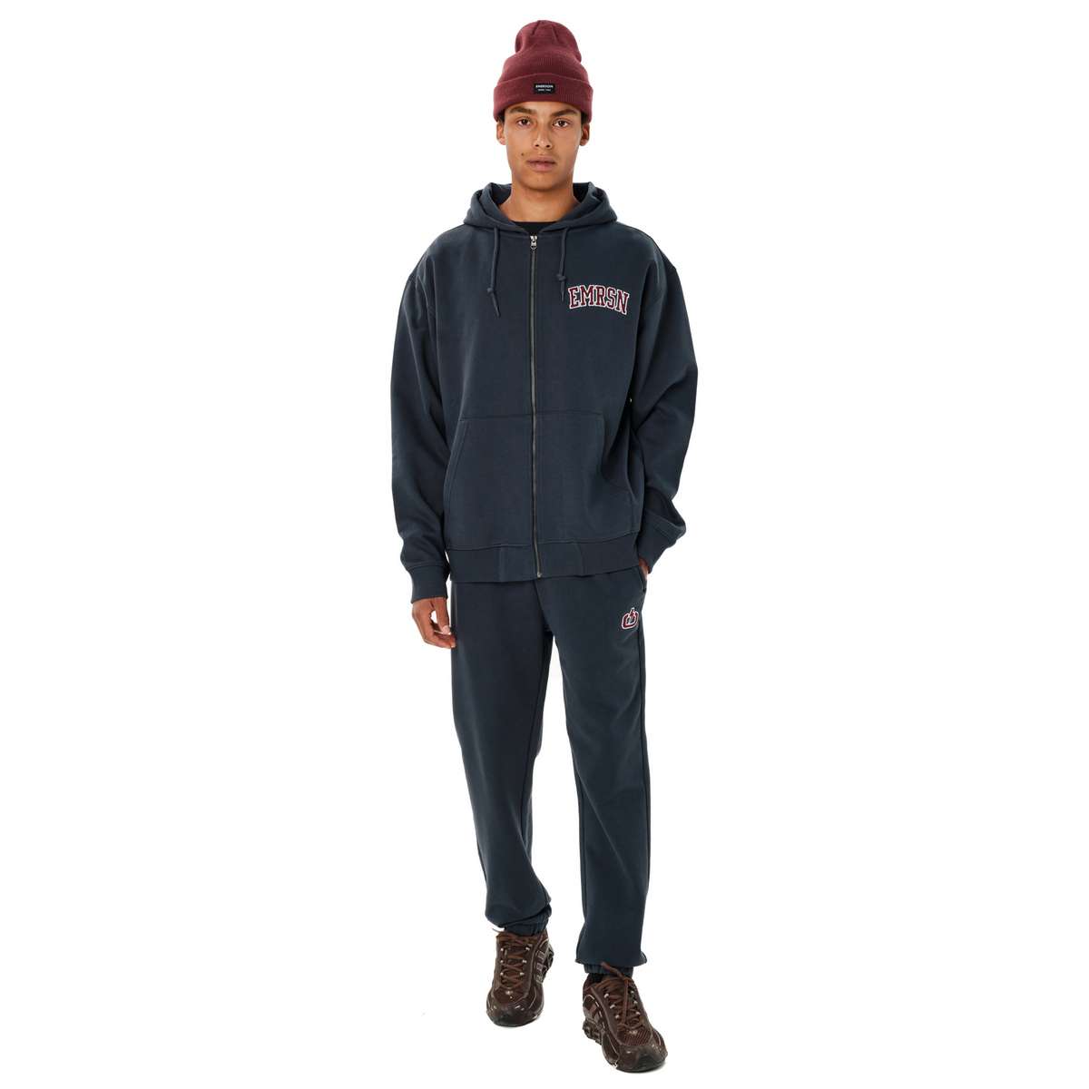 EMERSON MEN’S FULL ZIP HOODIE RELAXED FIT COTTON TEAL BLUE