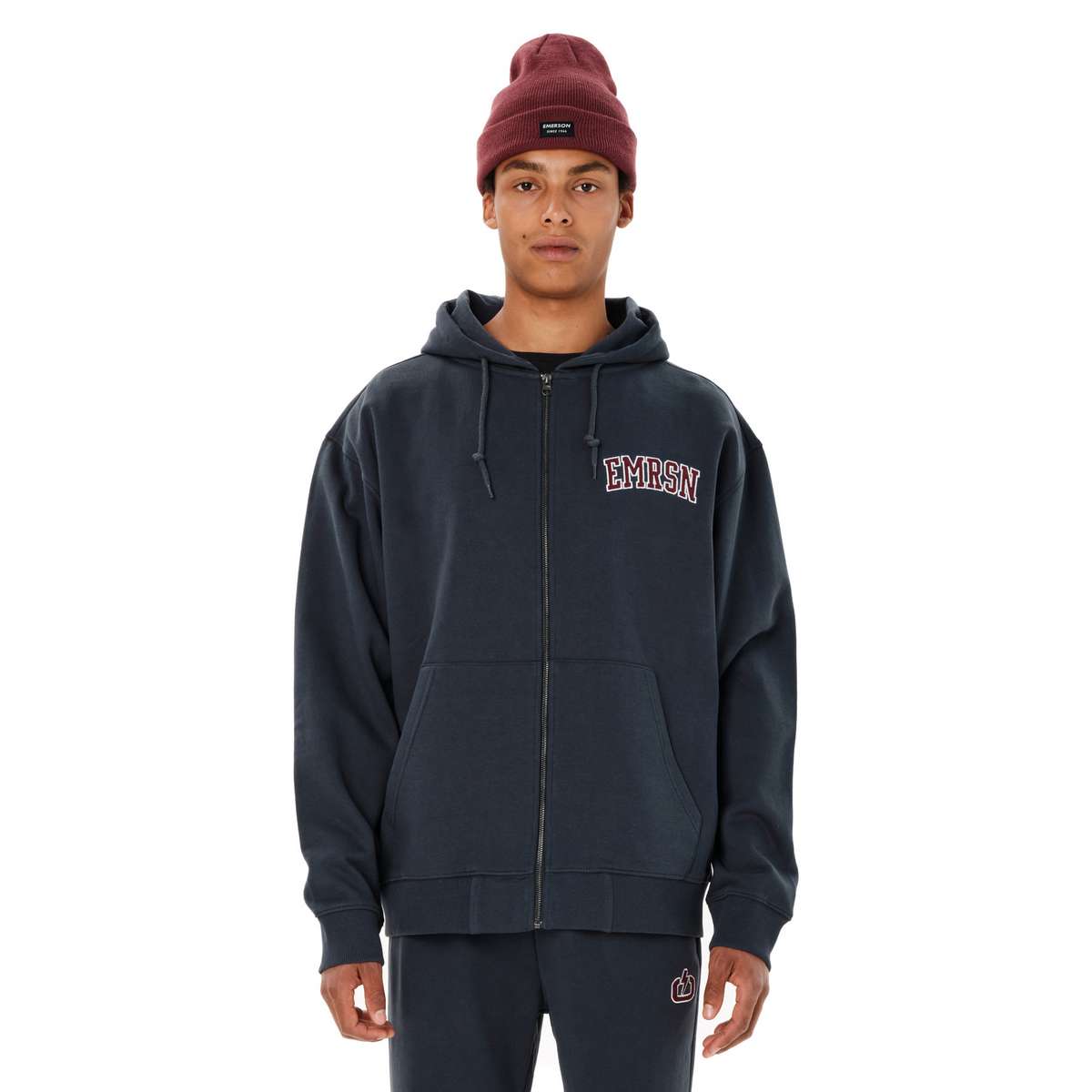 EMERSON MEN’S FULL ZIP HOODIE RELAXED FIT COTTON TEAL BLUE