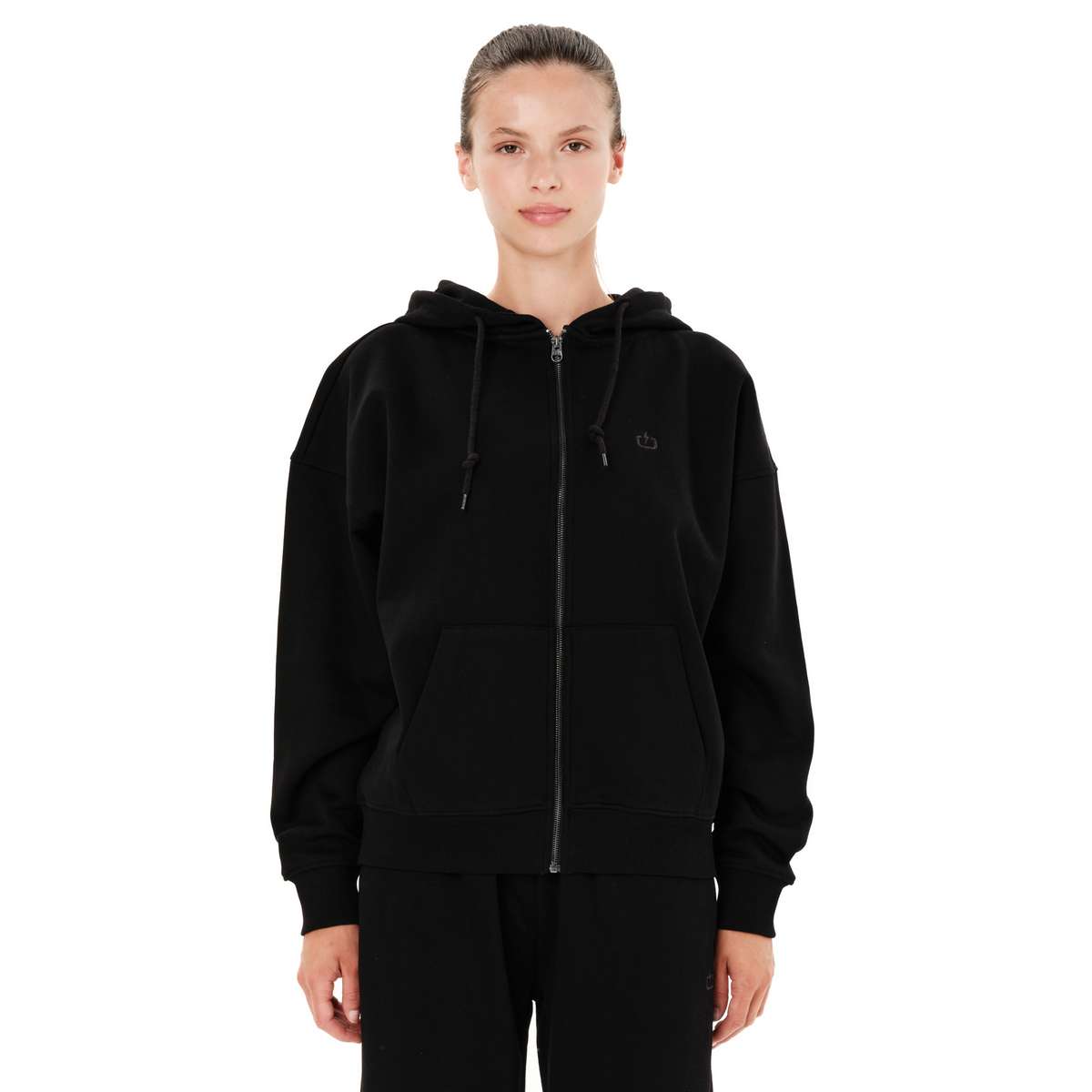 EMERSON WOMEN΄S FULL ZIP HOODIE RELAXED FIT COTTON BLACK