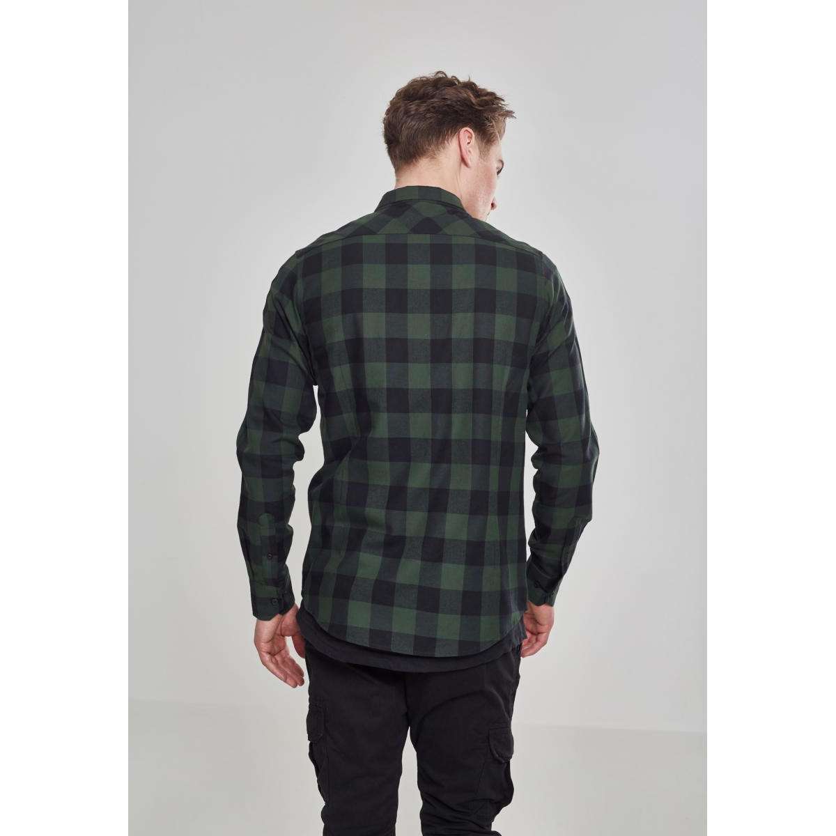 URBAN CLASSICS MEN’S REGULAR FIT COTTON CHECKED FLANELL SHIRT TB297 BLACK / FOREST