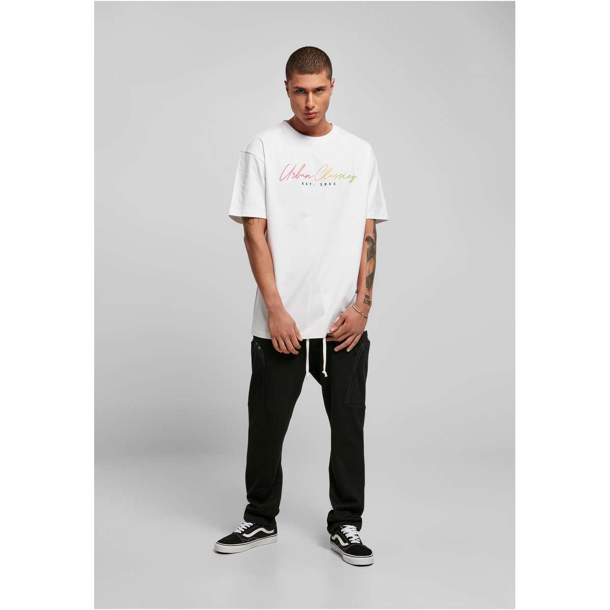 URBAN CLASSICS MEN’S REGULAR FIT COTTON SCRIPT LOGO TEE TB4903 WHITE