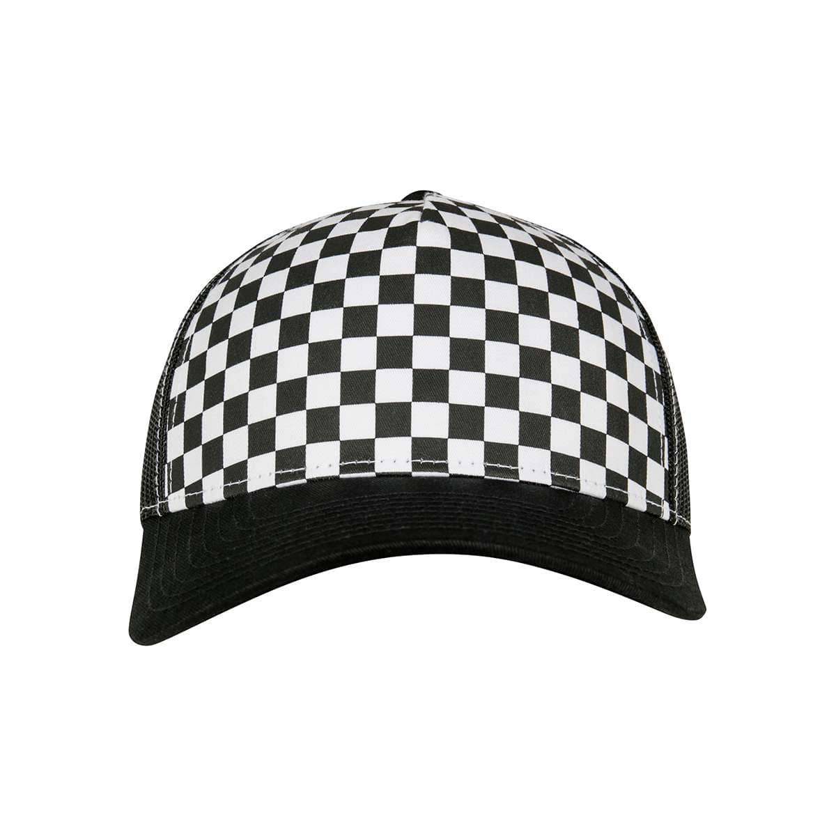 FLEXFIT UNISEX CHECKERBOARD RETRO TRUCKER 6506CB BLACK / WHITE