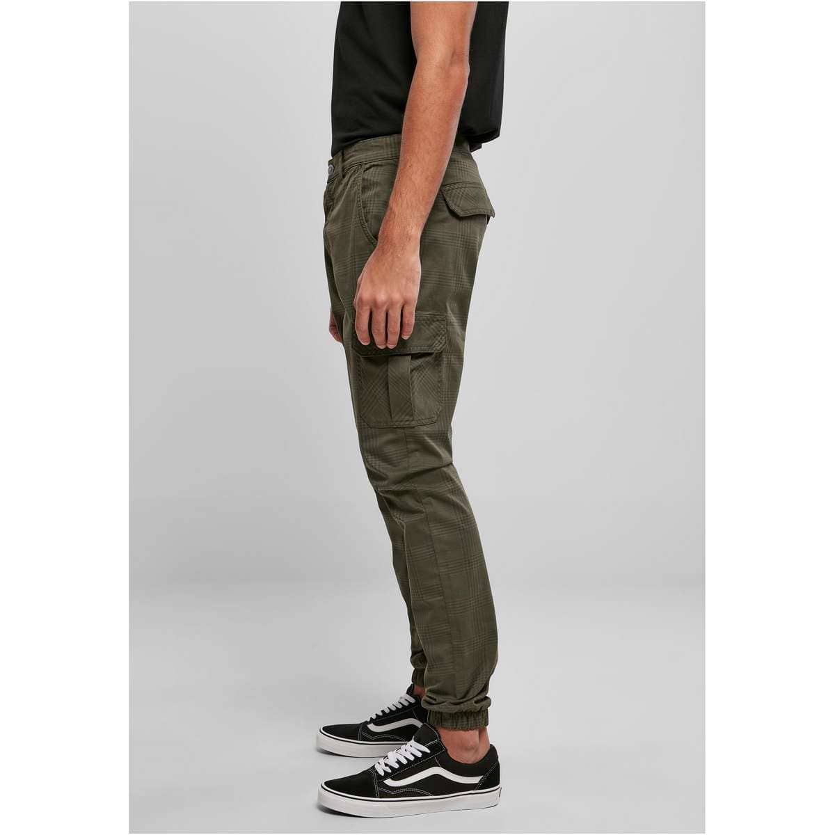 URBAN CLASSICS MEN΄S REGULAR FIT COTTON CARGO JOGGING PANTS GLENCHECK TB3138 OLIVE