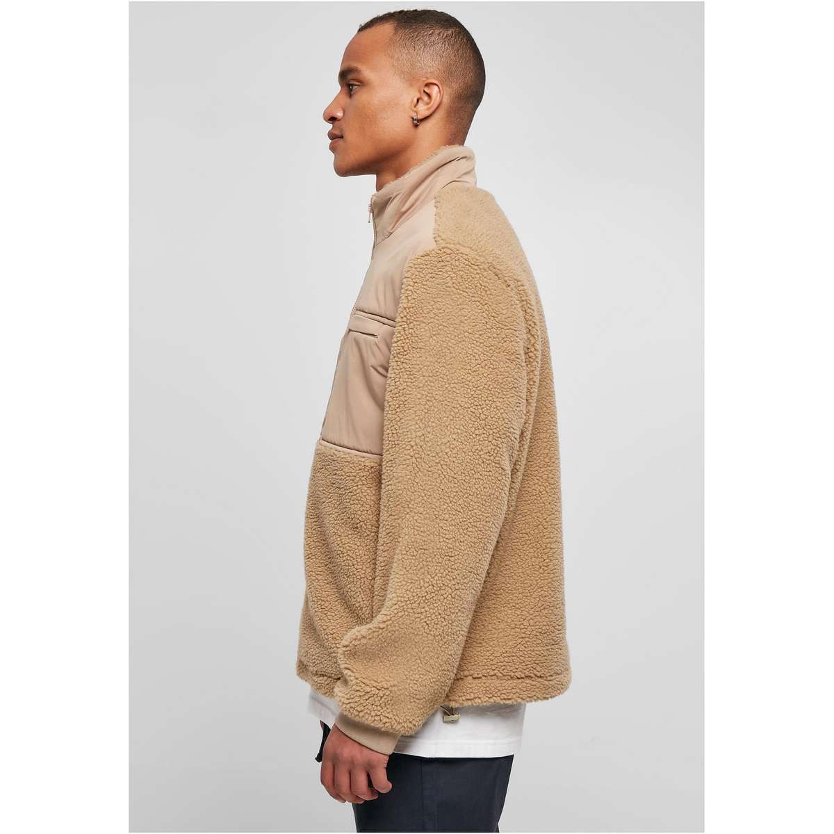 URBAN CLASSICS MEN’S REGULAR FIT POLYESTER PATCHED SHERPA JACKET TB5539 UNIONBEIGE