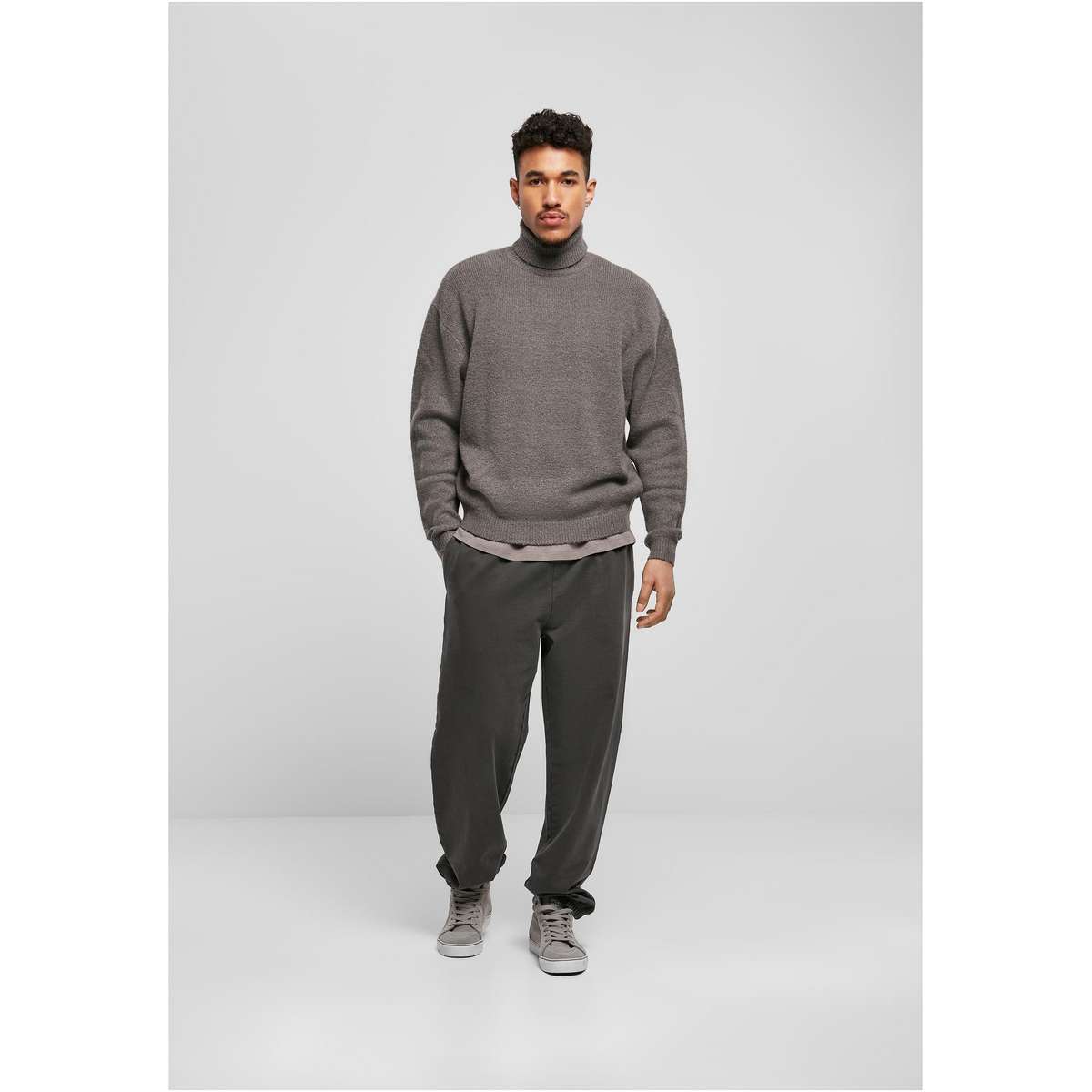URBAN CLASSICS MEN’S OVERSIZE FIT ACRYLIC ROLL NECK SWEATER TB4496 ASPHALT