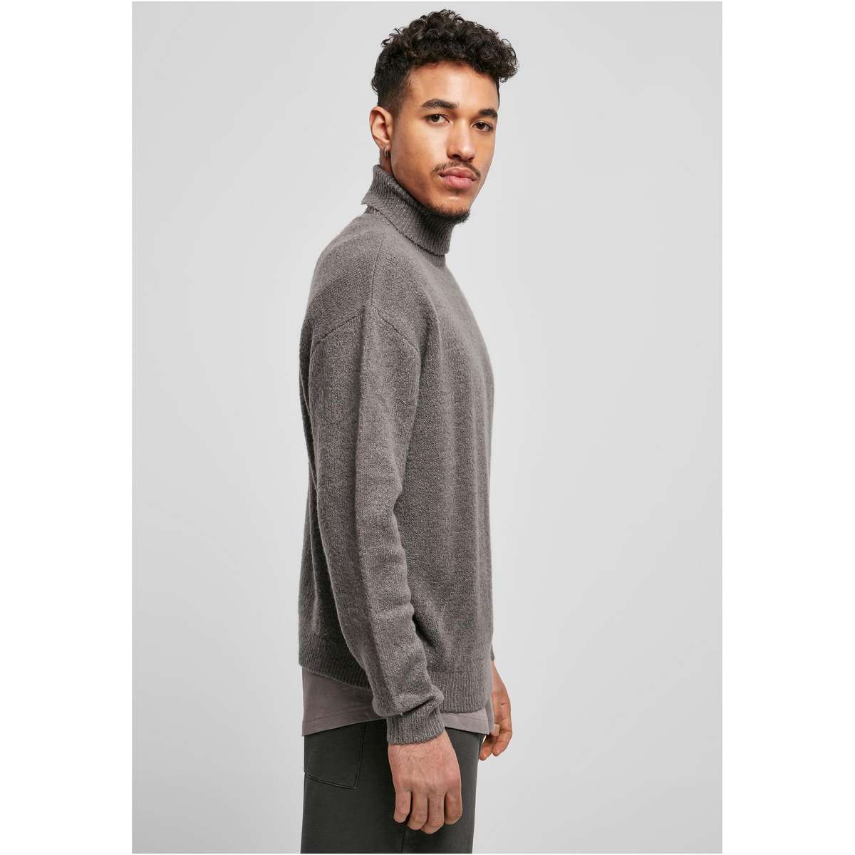 URBAN CLASSICS MEN’S OVERSIZE FIT ACRYLIC ROLL NECK SWEATER TB4496 ASPHALT
