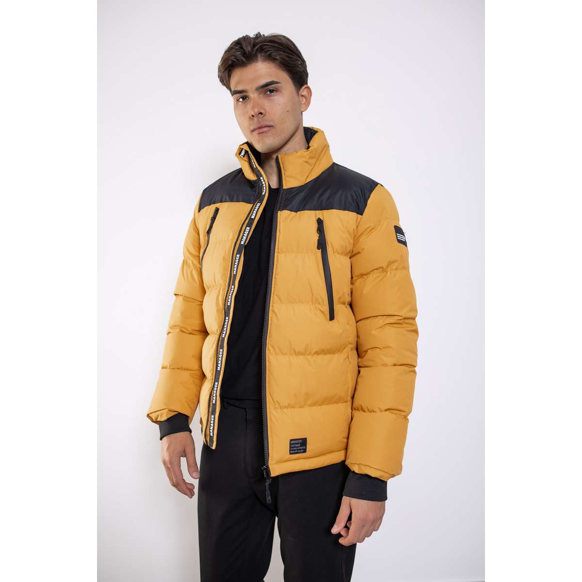 MANAGER MEN’S REGULAR FIT POLYESTER ΧΕΙΜΕΡΙΝΟ ΜΠΟΥΦΑΝ 605 CHALAZI BLACK-MUSTARD