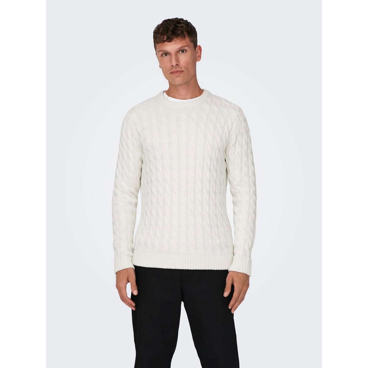 ONLY & SONS MEN’S REGULAR FIT COTTON CREW NECK PULLOVER 22026504 ANTIQUE WHITE