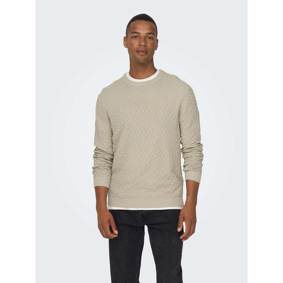 ONLY & SONS MEN’S REGULAR FIT COTTON CREW NECK PULLOVER 22026559 GREY / SILVER LINING