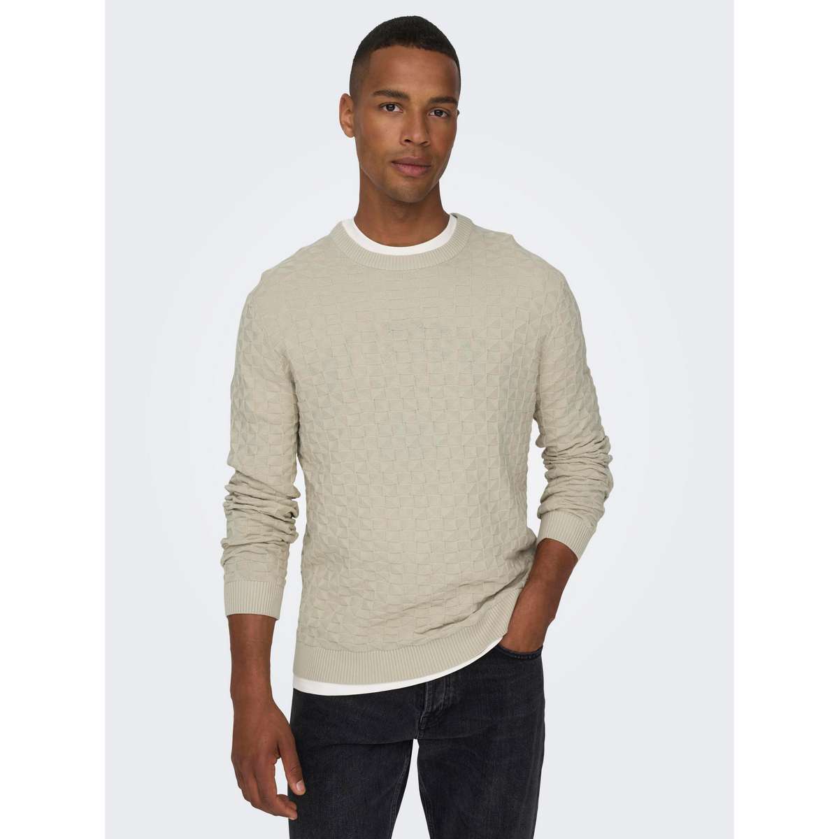 ONLY & SONS MEN’S REGULAR FIT COTTON CREW NECK PULLOVER 22026559 GREY / SILVER LINING