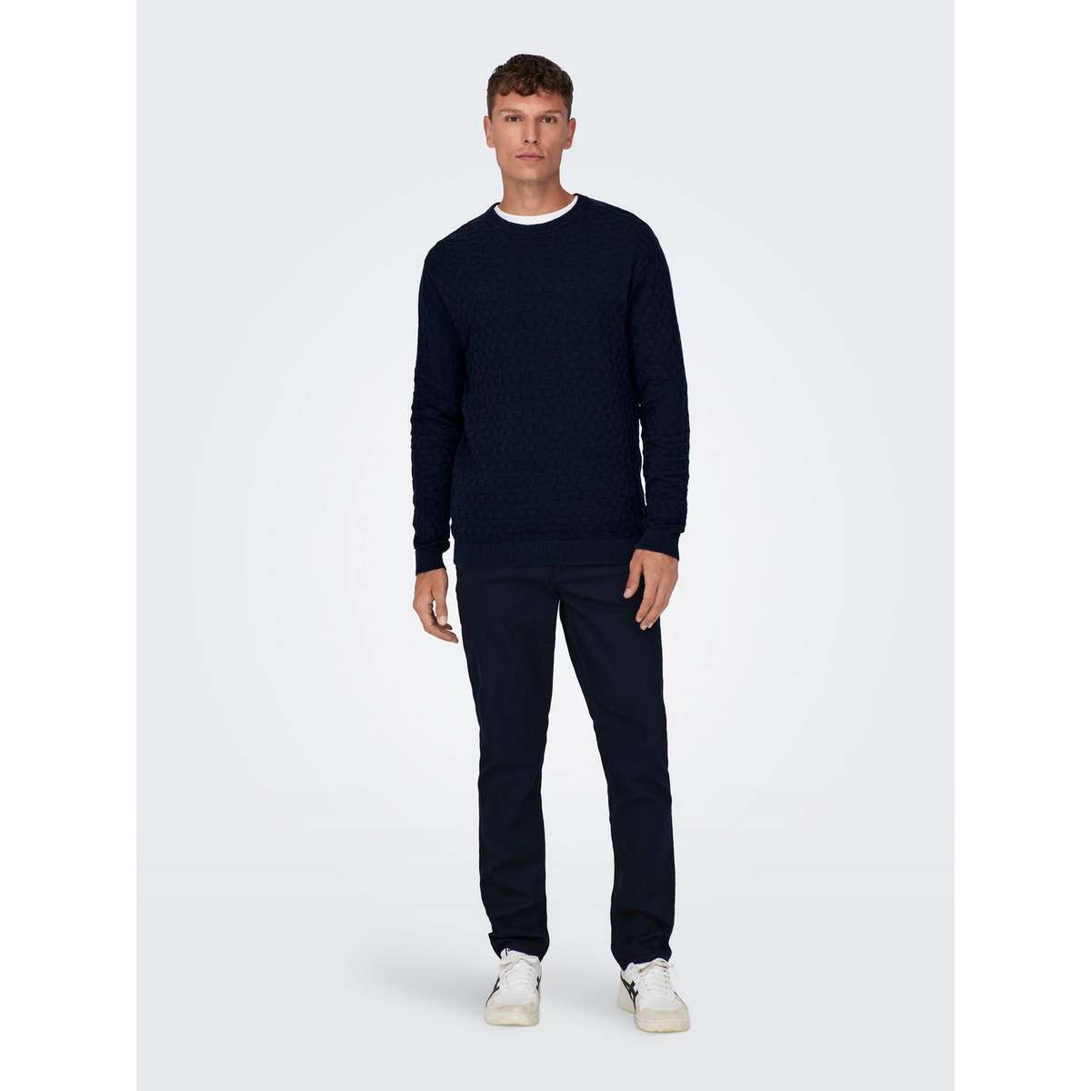ONLY & SONS MEN’S REGULAR FIT COTTON CREW NECK PULLOVER 22026559 DARK NAVY
