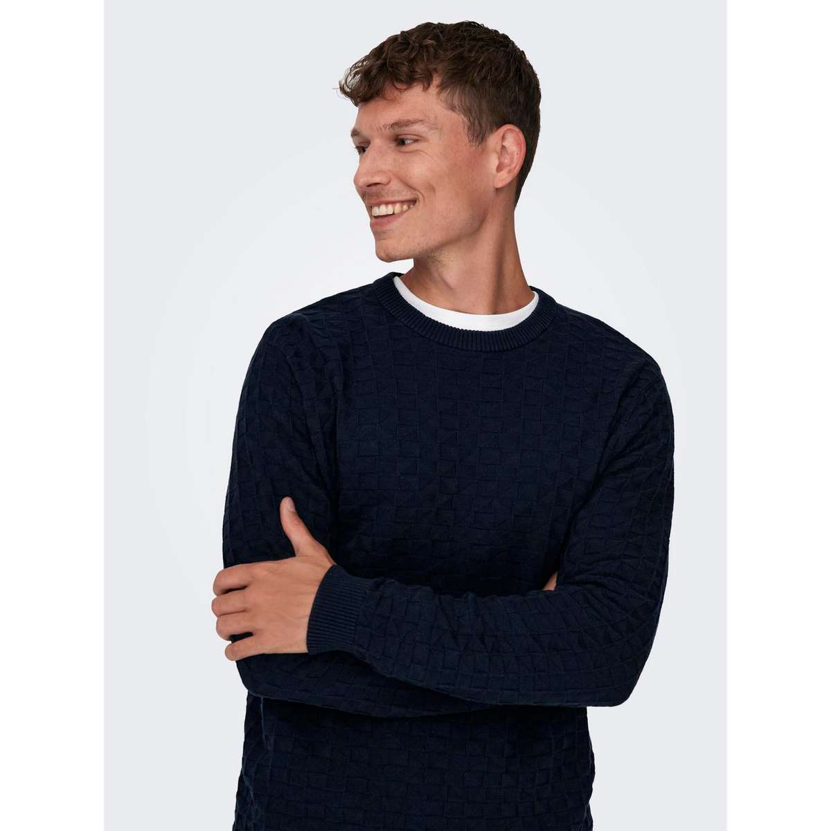 ONLY & SONS MEN’S REGULAR FIT COTTON CREW NECK PULLOVER 22026559 DARK NAVY