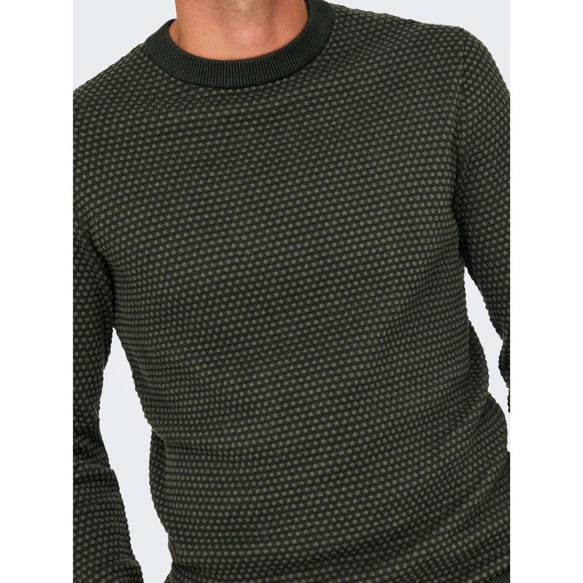 ONLY & SONS MEN’S REGULAR FIT COTTON CREW KNIT MOOD 22027602 ROSIN FOREST NIGHT DOTS