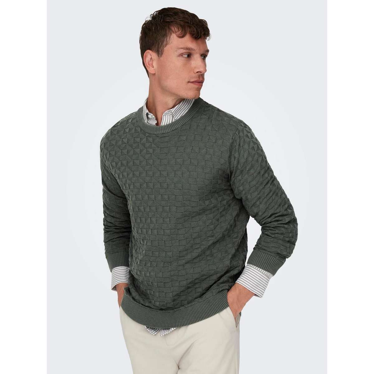 ONLY & SONS MEN΄S REGULAR FIT COTTON CREW NECK PULLOVER 22026559 CASTOR GREY