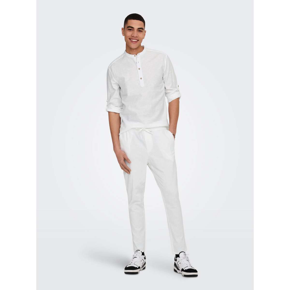 ONLY & SONS LS HALFPLACKT LINEN SHIRT 22009883 WHITE - Λευκό - L