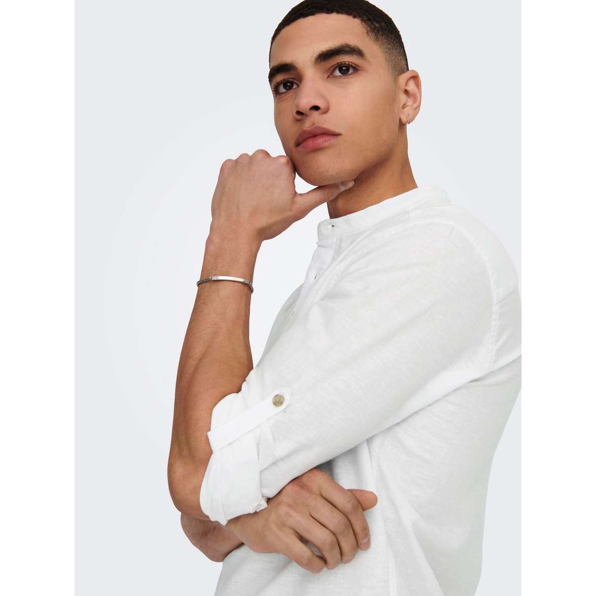 ONLY & SONS LS HALFPLACKT LINEN SHIRT 22009883 WHITE - Λευκό - L