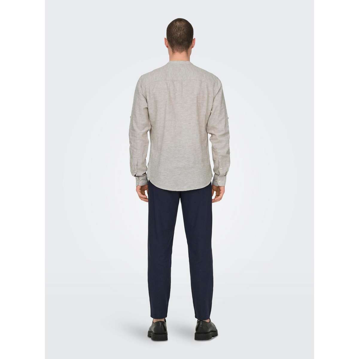 ONLY & SONS LS HALFPLACKT LINEN SHIRT 22009883 CHINCHILLA - Μπεζ - M