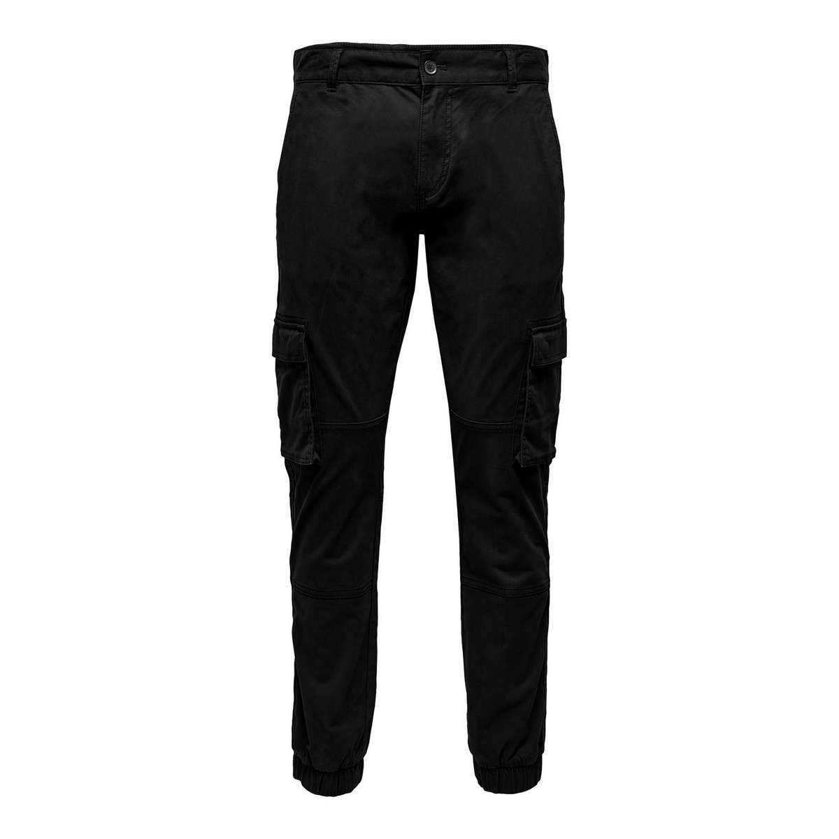 ONLY & SONS MEN΄S TAPERED FIT COTTON ELASTICATED HEMS TROUSERS 22016687 BLACK - Μαύρο - W38 L34