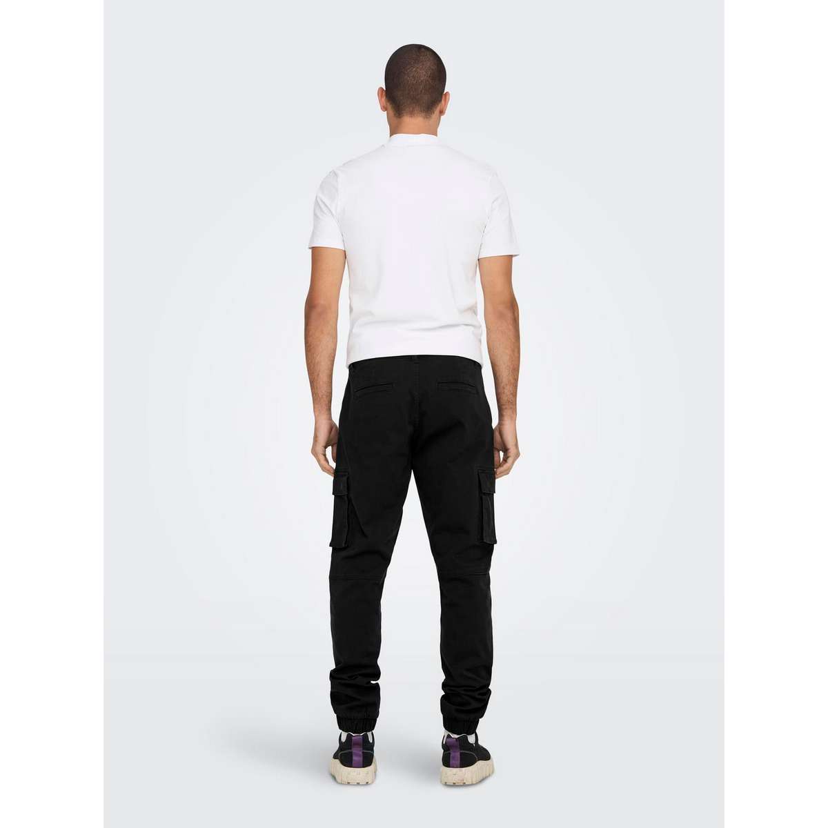 ONLY & SONS MEN΄S TAPERED FIT COTTON ELASTICATED HEMS TROUSERS 22016687 BLACK - Μαύρο - W38 L34