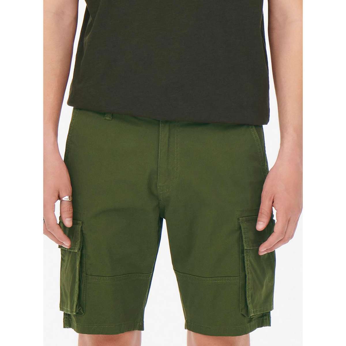 ONLY & SONS MEN’S REGULAR FIT COTTON CARGO SHORTS 22016689 OLIVE NIGHT