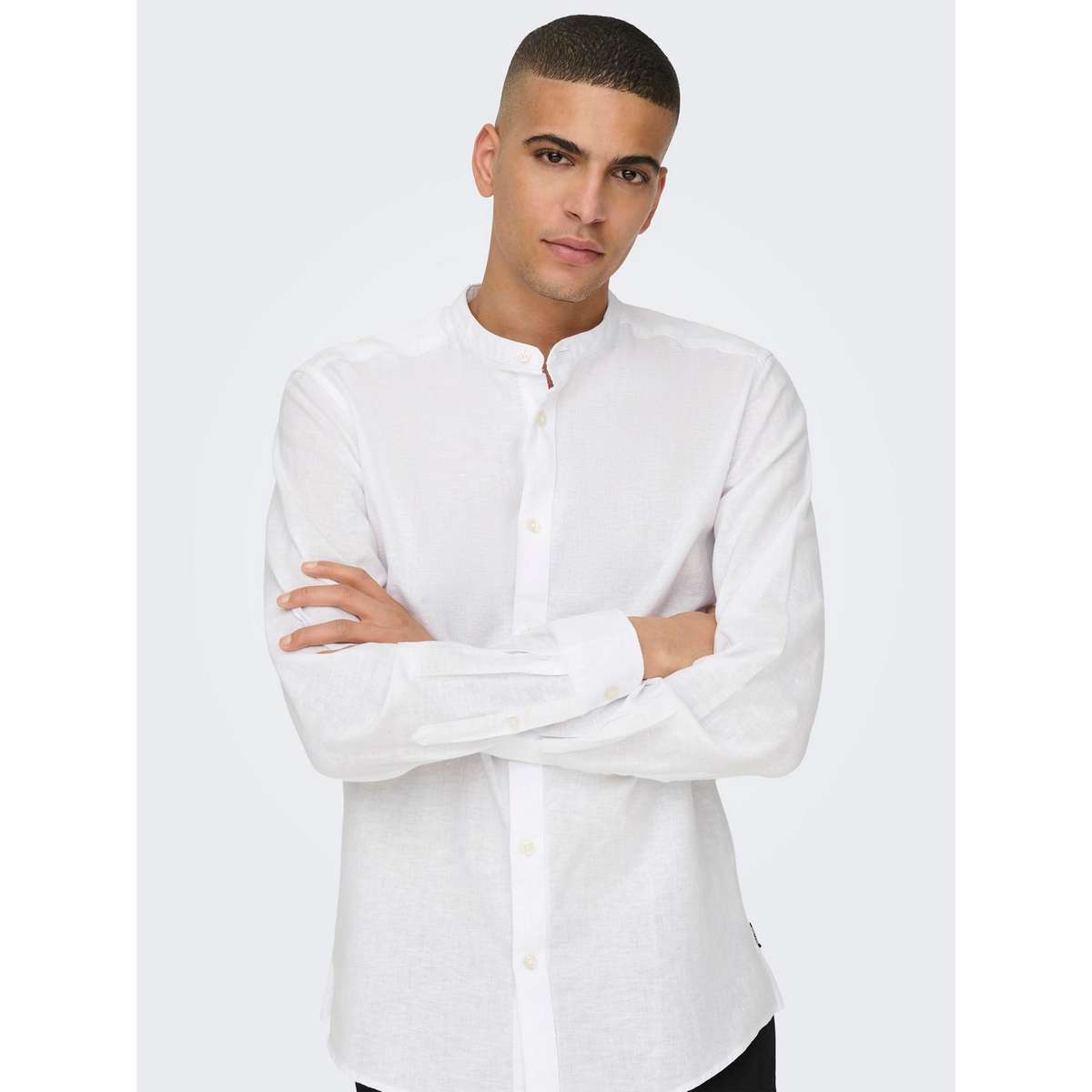 ONLY & SONS MEN΄S SLIM FIT LS SOLID LINEN MAO SHIRT 22019173 WHITE