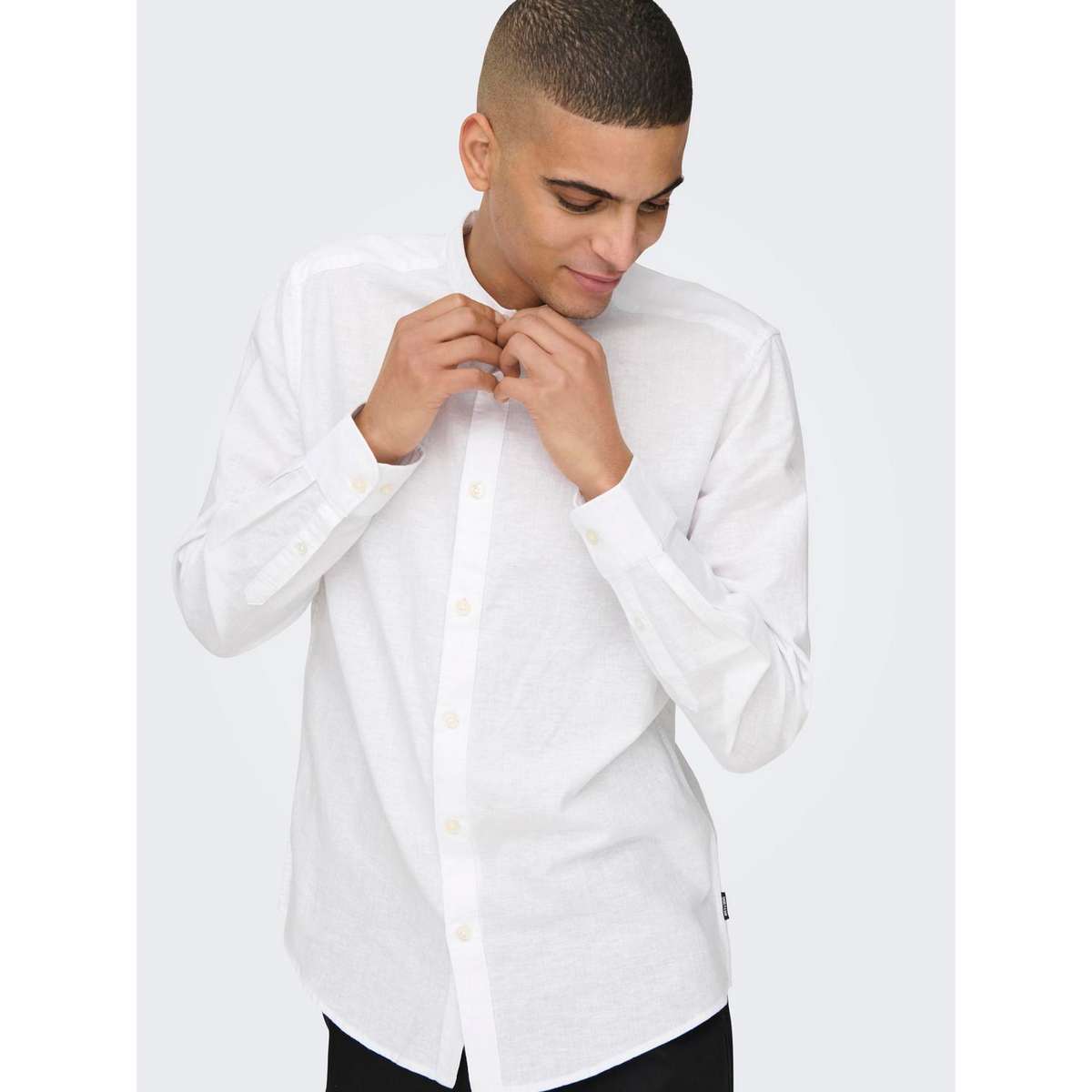 ONLY & SONS MEN΄S SLIM FIT LS SOLID LINEN MAO SHIRT 22019173 WHITE