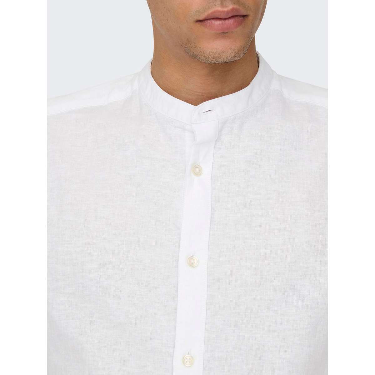 ONLY & SONS MEN΄S SLIM FIT LS SOLID LINEN MAO SHIRT 22019173 WHITE