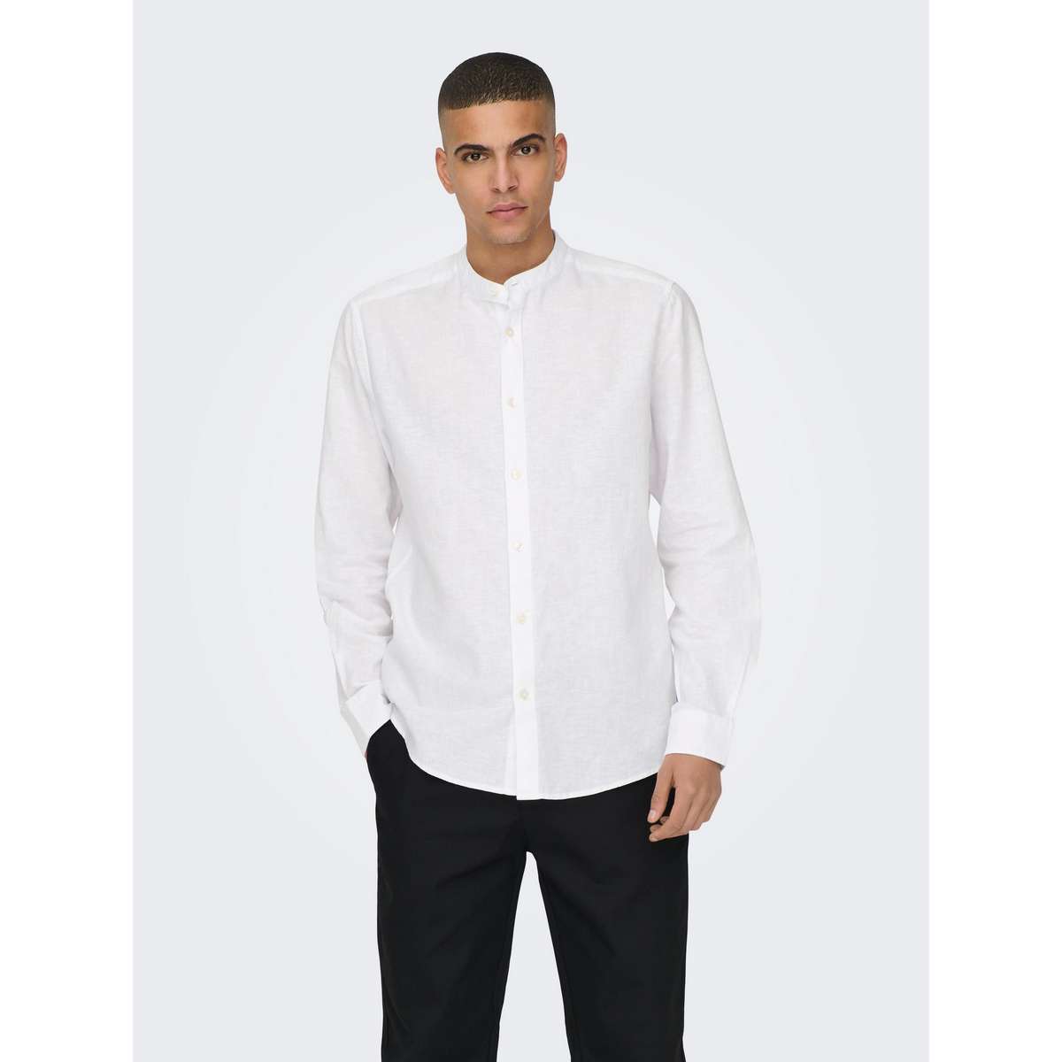ONLY & SONS LS SOLID LINEN MAO SHIRT 22019173 WHITE