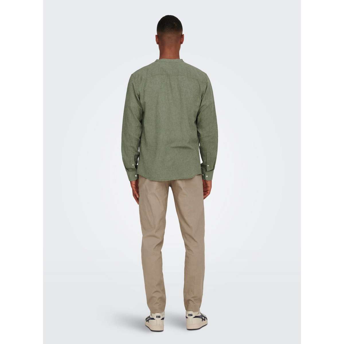 ONLY & SONS MEN΄S SLIM FIT LS SOLID LINEN MAO SHIRT 22019173 SWAMP - Λαδί - L