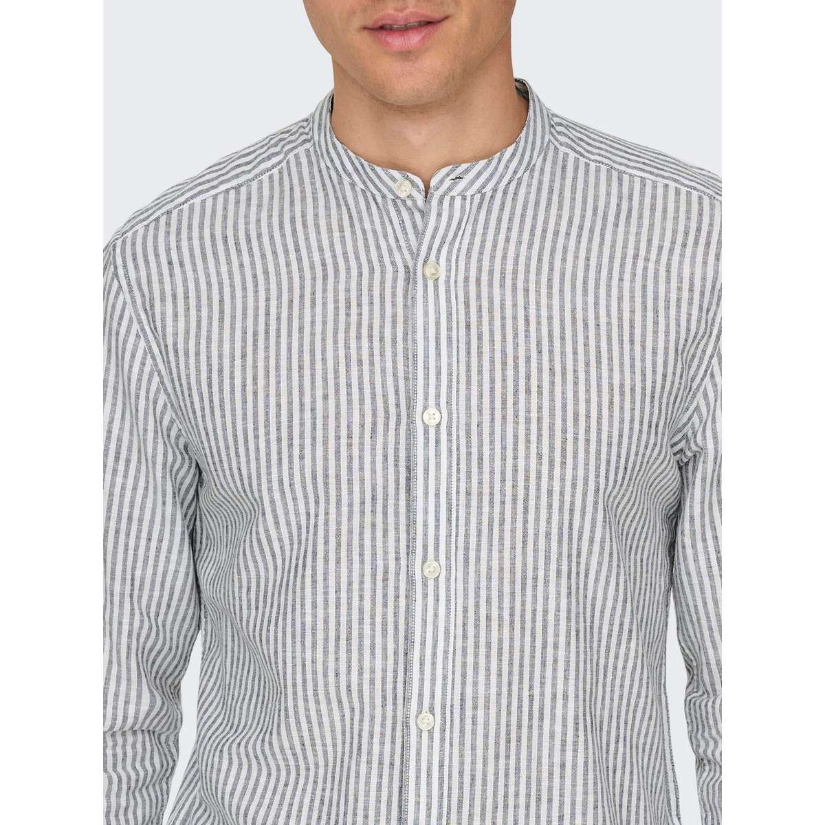 ONLY & SONS LS MAO STRIPE LINEN SHIRT 22026602 DARK NAVY - Μπλε - XL