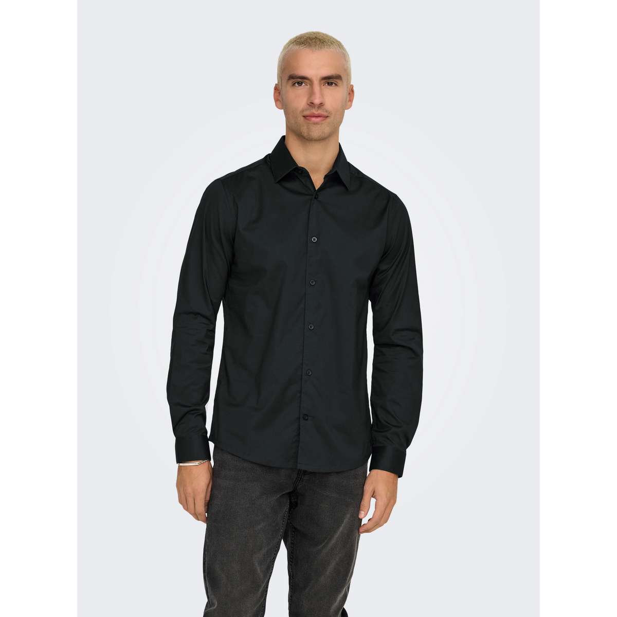 ONLY & SONS MEN΄S JORDAN LIFE SLIM FIT COTTON TWILL LS SHIRT 22029760 BLACK