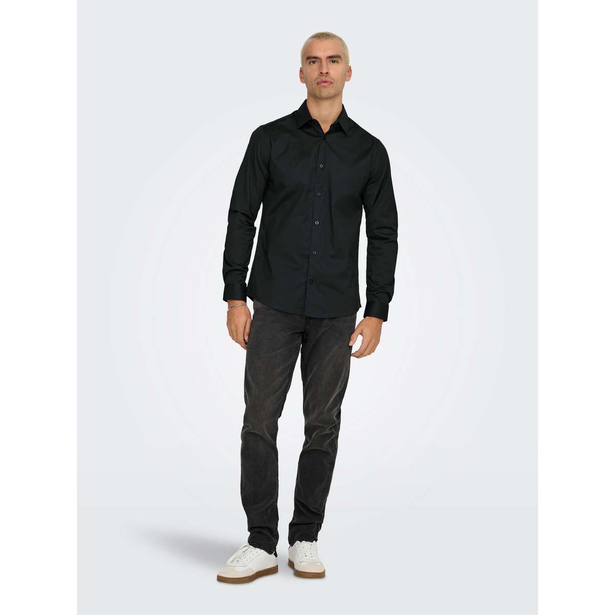ONLY & SONS MEN΄S JORDAN LIFE SLIM FIT COTTON TWILL LS SHIRT 22029760 BLACK