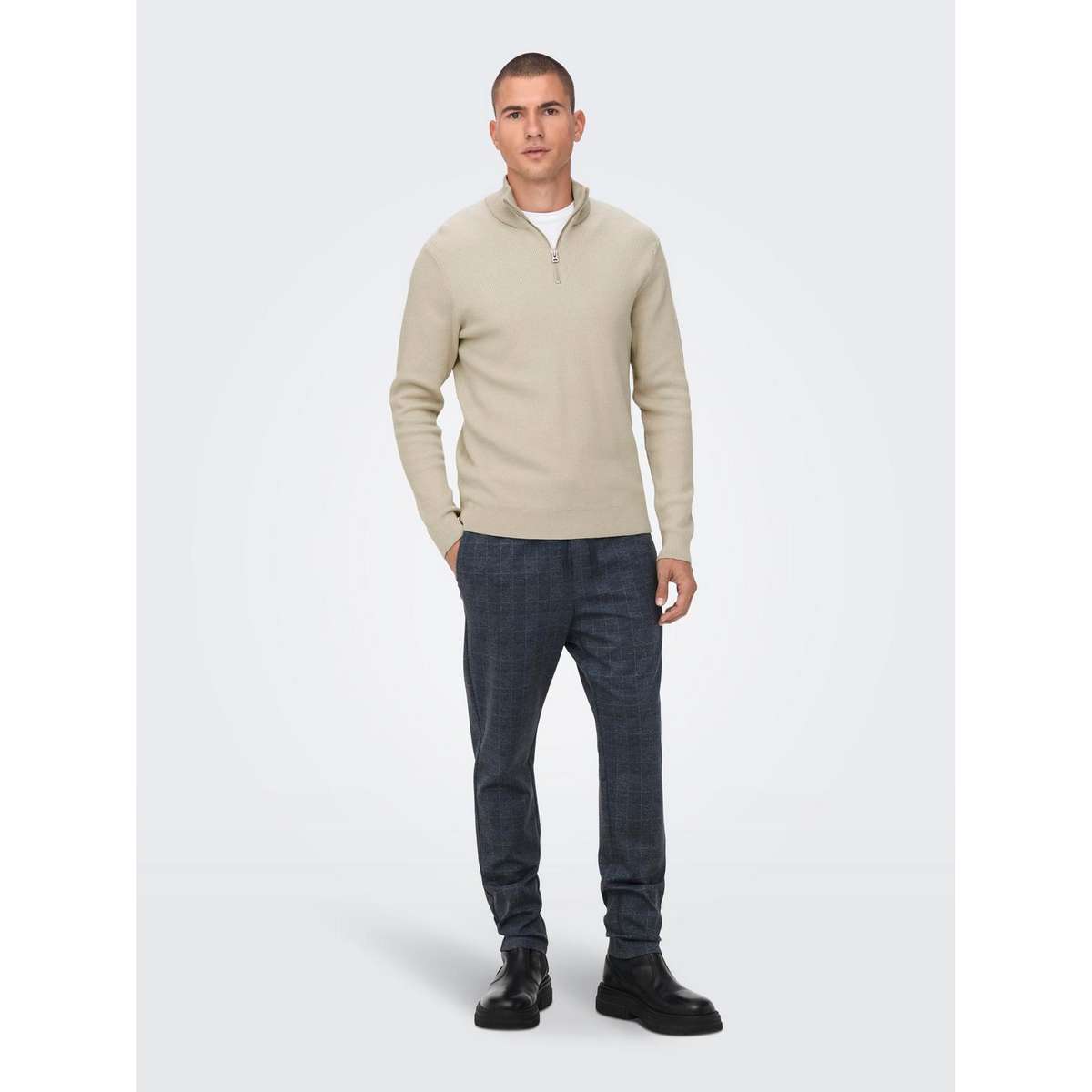 ONLY & SONS MEN΄S REGULAR FIT COTTON HALF ZIP KNIT 22023210 SILVER LINING