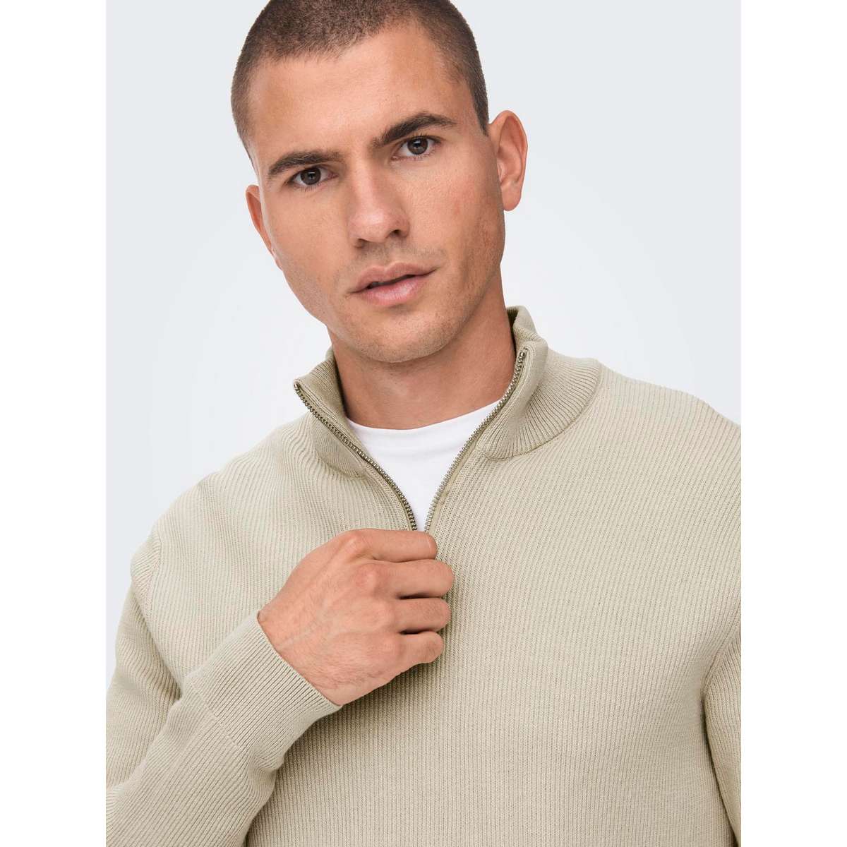 ONLY & SONS MEN΄S REGULAR FIT COTTON HALF ZIP KNIT 22023210 SILVER LINING