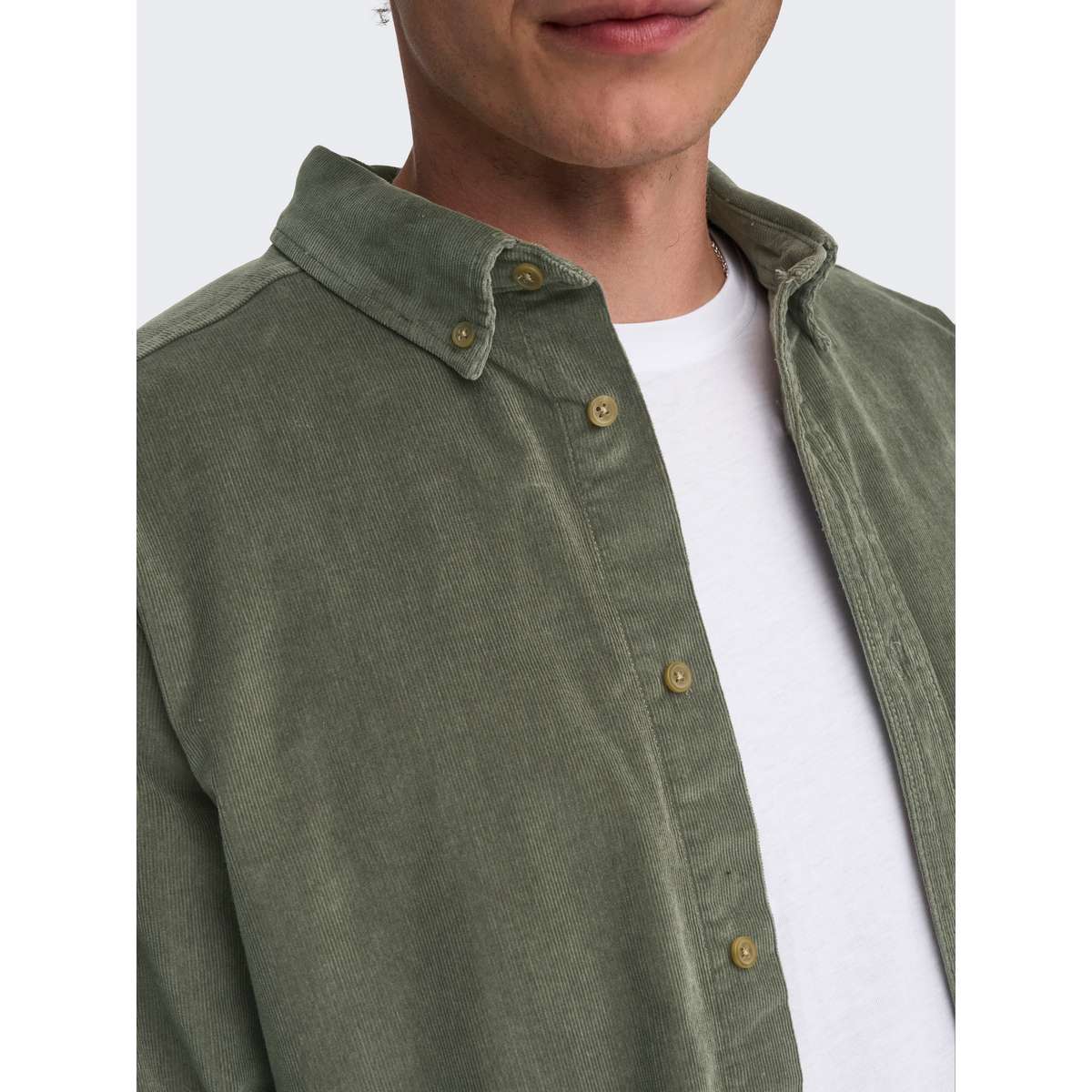 ONLY & SONS MICHAEL MEN΄S REGULAR FIT COTTON CORD STRETCH LS SHIRT CASTOR GRAY/DARK GREY - Γκρι - S