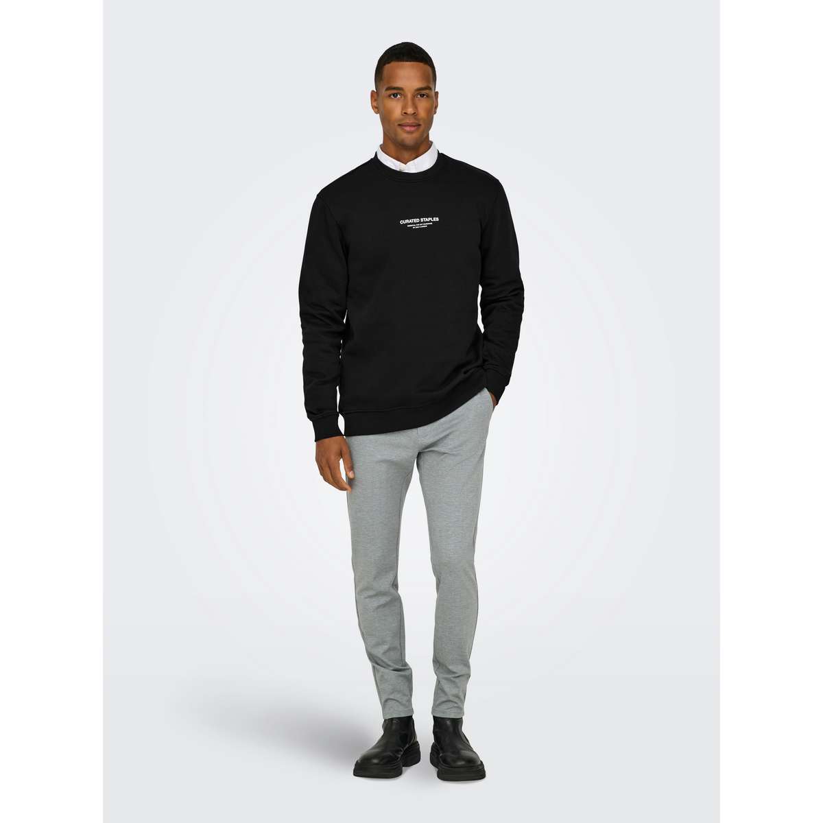 ONLY & SONS MEN΄S REGULAR FIT COTTON AUTHENTIC CREW NECK SWEAT 22030923 BLACK