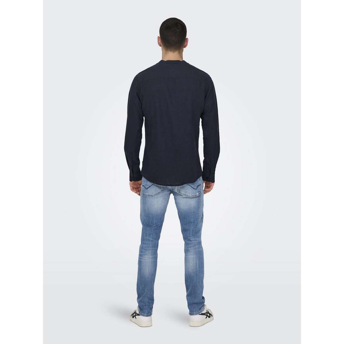 ONLY & SONS MEN΄S REGULAR FIT LS SOLID LINEN MAO SHIRT 22019173 NIGHT SKY / BLUE