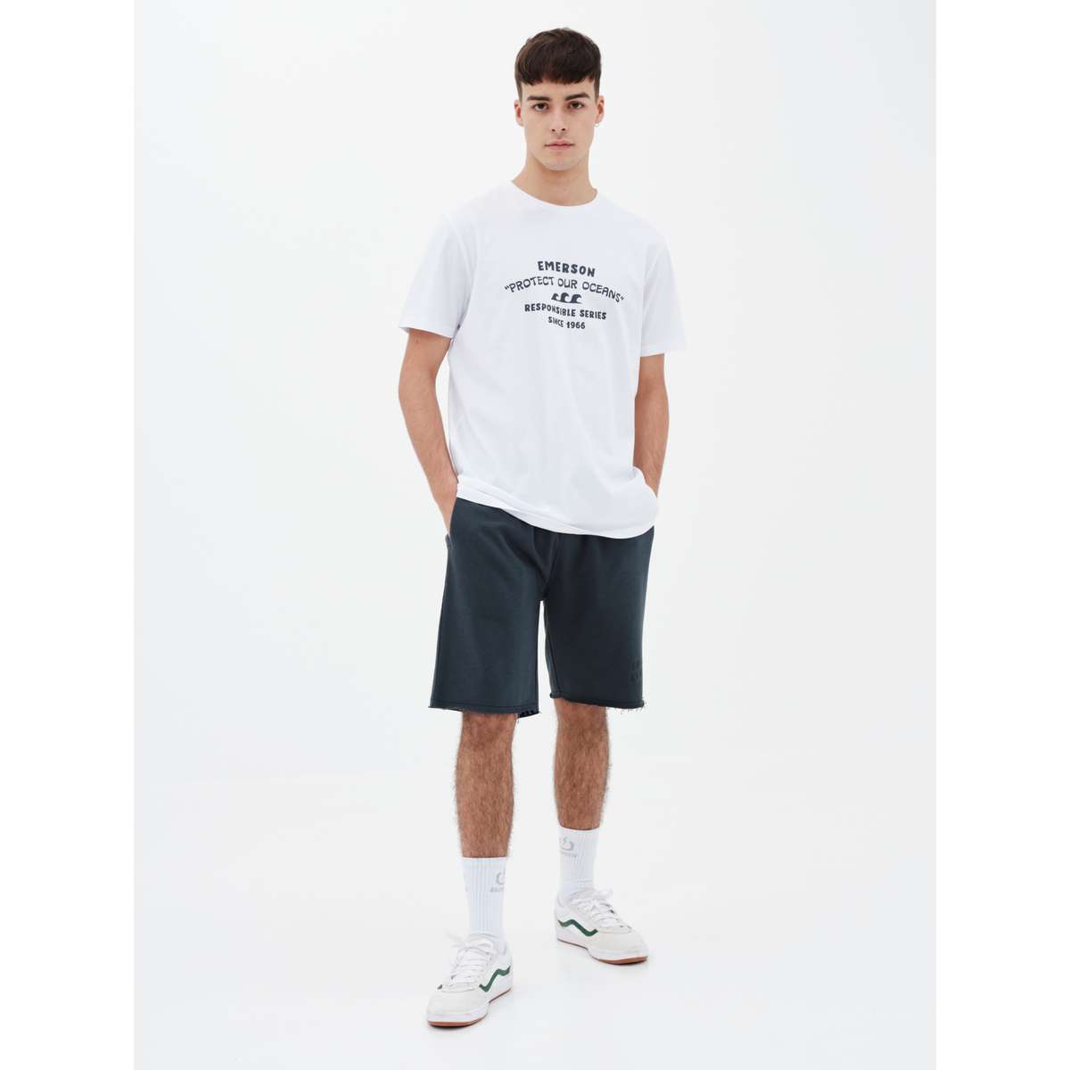 EMERSON MEN΄S REGULAR FIT COTTON ΄PROTECT OUR OCEANS΄ T-SHIRT 221.EM33.19-WHITE