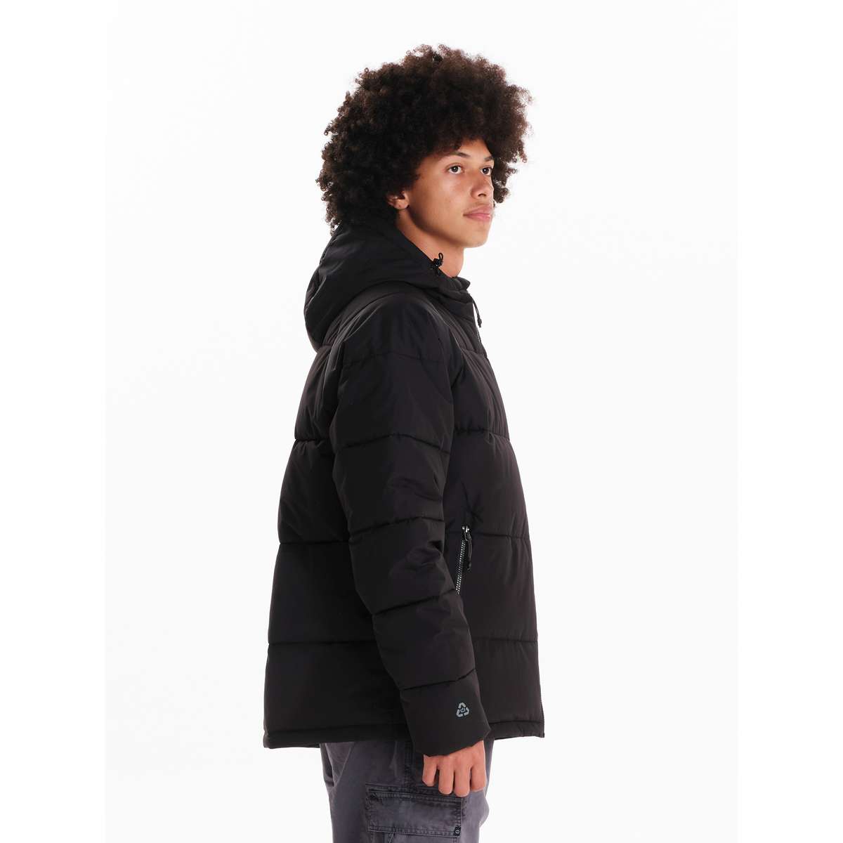 EMERSON MEN’S REGULAR FIT POLYESTER HOODED PUFFER JACKET 242.EM10.90 BLACK